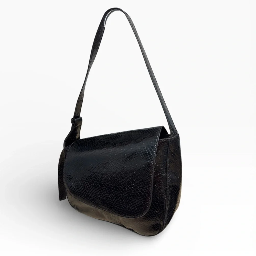 Topshop Black Croc Embossed Sara Shoulder Bag Faux Leather Chic Classic
